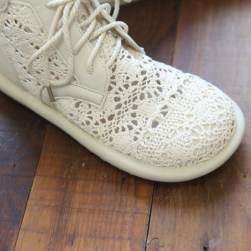 Women Hollow Cotton Linen Summer Flat Boots-RAIIFY