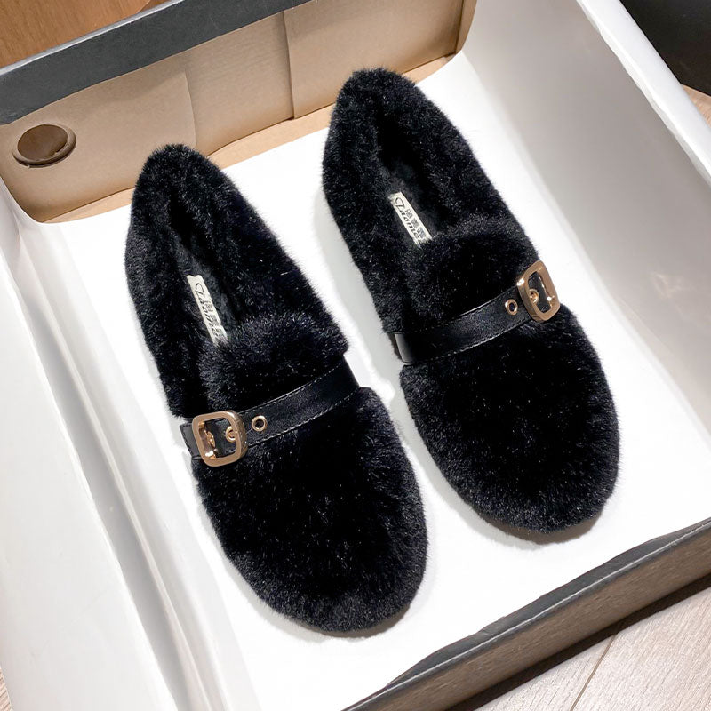 Women Minimalist Flat Soft Furred Casual Shoes-RAIIFY