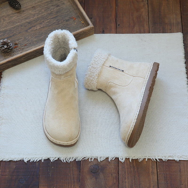 Women Retro Suede Fleece Flat Snow Boots-RAIIFY