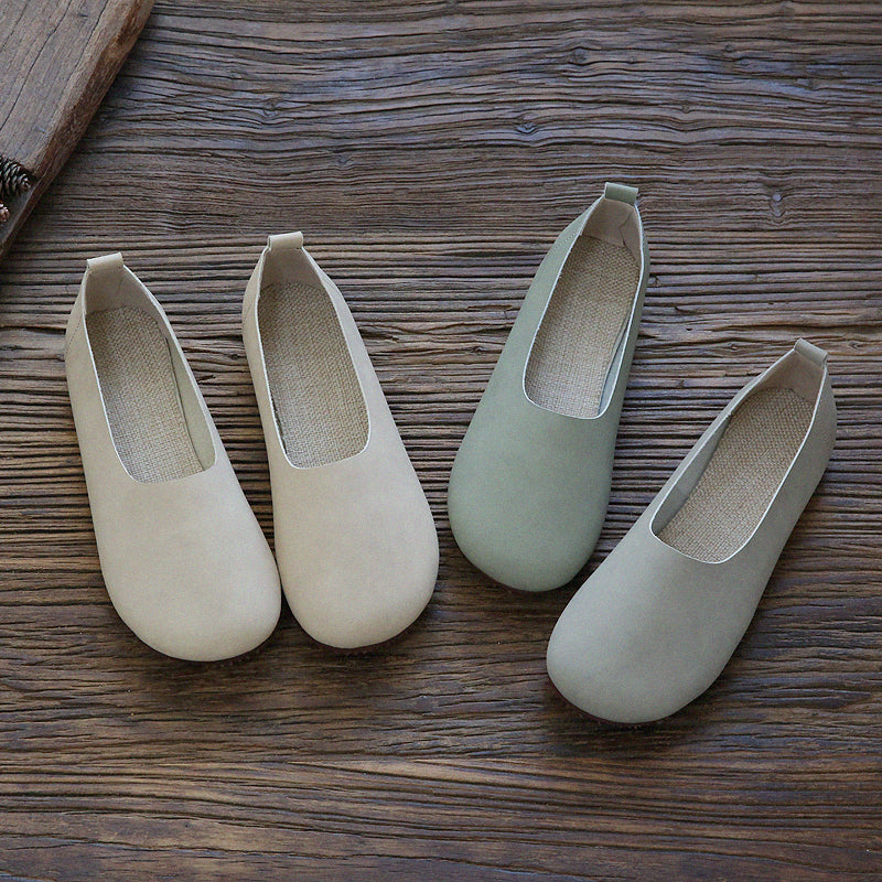 Women Retro Solid Soft Flat Casual Shoes-RAIIFY