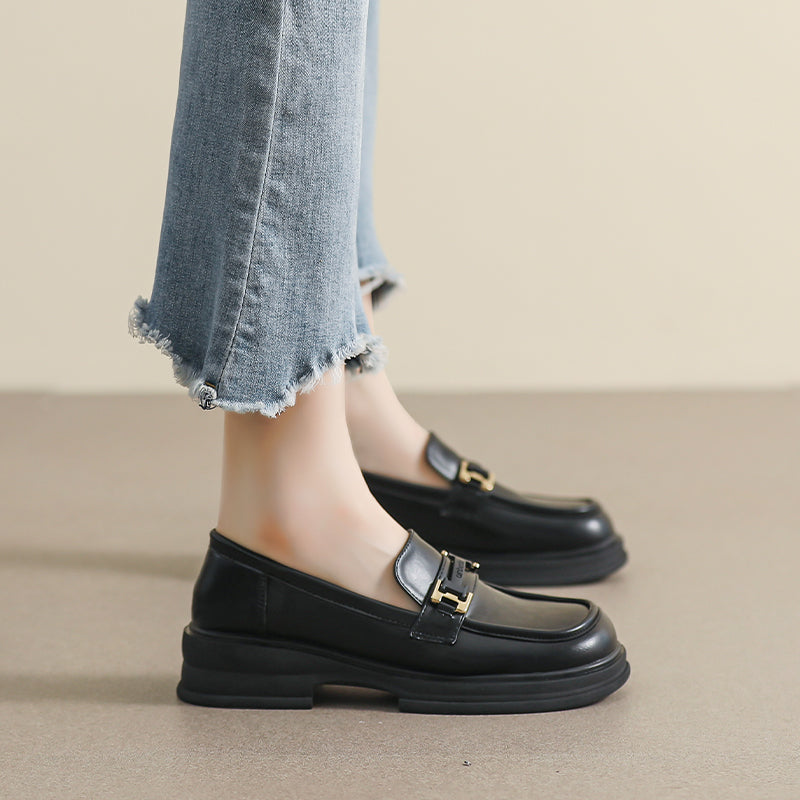 Women Retro Casual Soft Leather Thick Soled Loafers-RAIIFY
