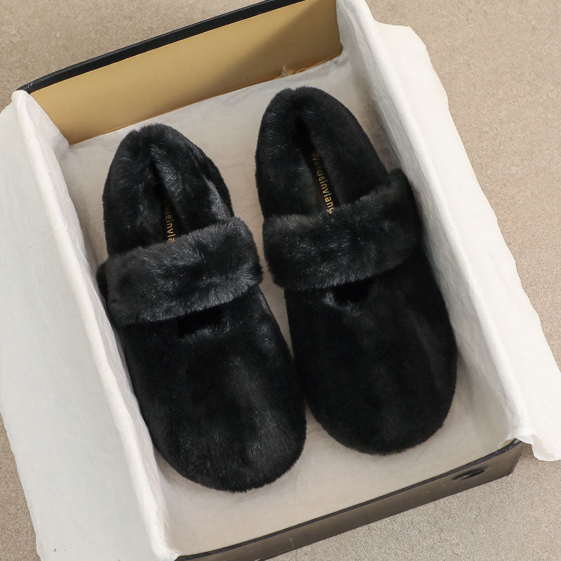 Women Winter Solid Fleece Flat Casual Shoes-RAIIFY