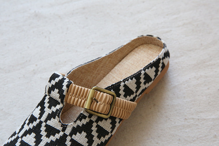 Women Summer Casual Handmade Flat Linen Mules-RAIIFY