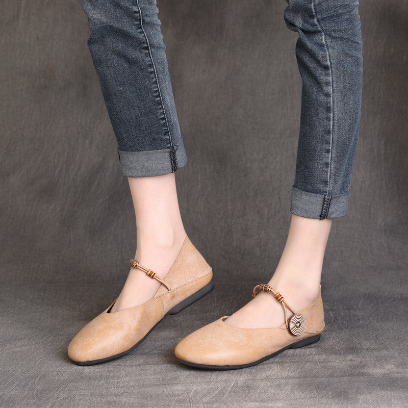 Women Retro Handmade Leather Flats Shoes-RAIIFY