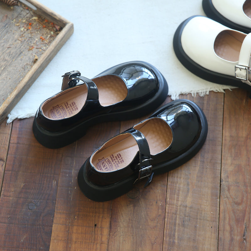Women Retro Glossy Leather Casual JK Shoes-RAIIFY