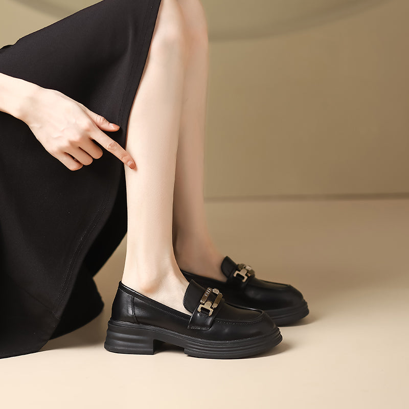 Women Retro Casual Minimalist Soft Thick Soled Loafers-RAIIFY