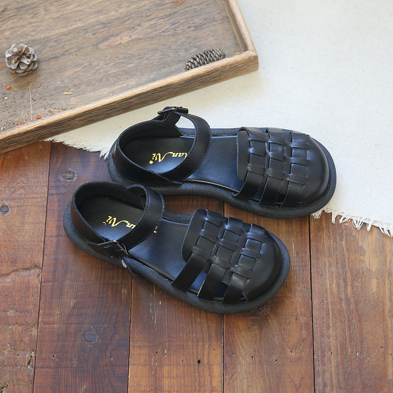 Women Retro Plaited Leather Flat Casual Summer Sandals-RAIIFY